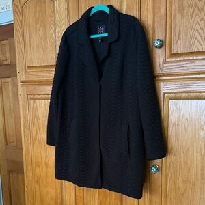 Isaac Mizrahi Live! Patterned Jacquard Knit Long Jacket in jet black